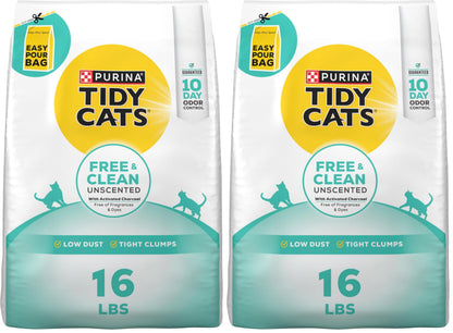 HOTPurina Tidy Cats Clumping Cat Litter Odor Control, Free and Clean Unscented Multi Cat Litter - 16 lb. Bag