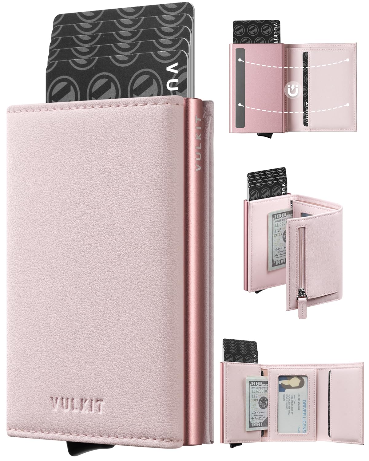 HOTVULKIT Pop up Wallet for Women - Leather Trifold Wallets RFID Anti-Theft Credit Card Holder, Minimalist, Coin Pocket, ID Window, Cash Slot, Magnetic Closure (Lavender)