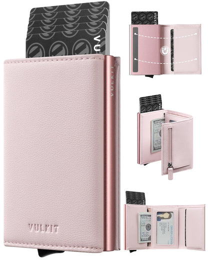 HOTVULKIT Pop up Wallet for Women - Leather Trifold Wallets RFID Anti-Theft Credit Card Holder, Minimalist, Coin Pocket, ID Window, Cash Slot, Magnetic Closure (Lavender)