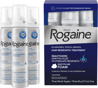 HOTMen's Rogaine 5% Minoxidil Topical Foam, Unscented, 3 Mo Supply, 3x 2.11 Oz