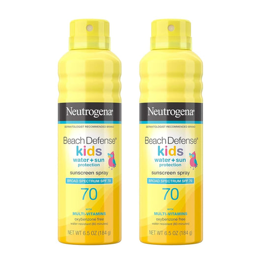 HOTNeutrogena Beach Defense Kids Sunscreen Spray SPF 70, Water-Resistant Spray Sunscreen, Broad Spectrum Protection, Oxybenzone-Free & Fast-Drying, Beach Vacation Essential, 6.5 oz, Pack of 2