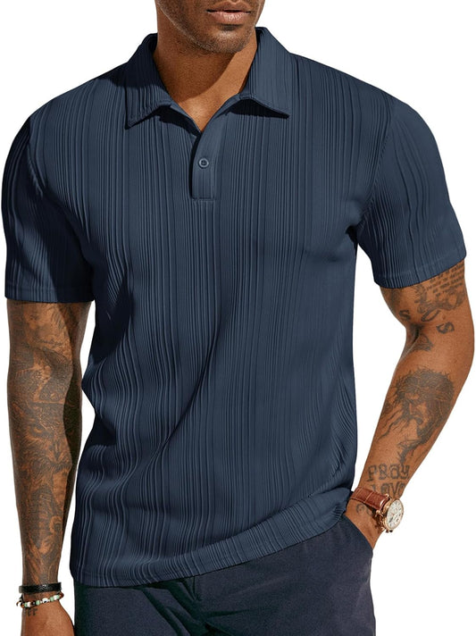 HOTPJ PAUL JONES Mens Polo Shirts Textured Knit Polo Stretchy Regular Fit Collared Golf Shirts