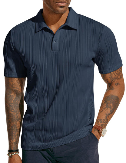 HOTPJ PAUL JONES Mens Polo Shirts Textured Knit Polo Stretchy Regular Fit Collared Golf Shirts