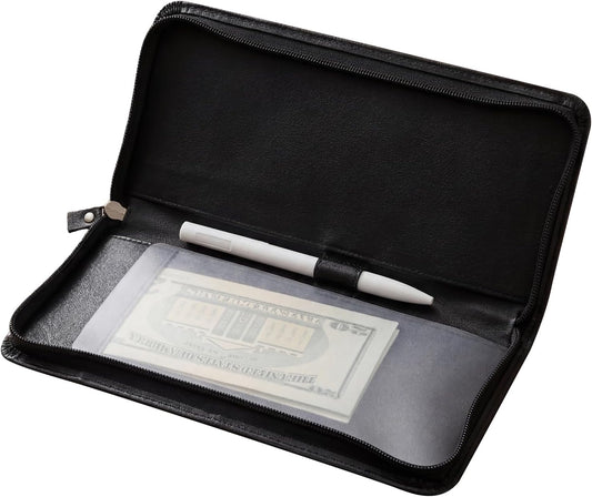 HOTLeather Checkbook Cover Business Checkbook Wallet for Men Women Check Book Case Card Holder Personal Check Registers with Pen Inserts Zippered Portfolio for Traveller Checks Duplicate Checks