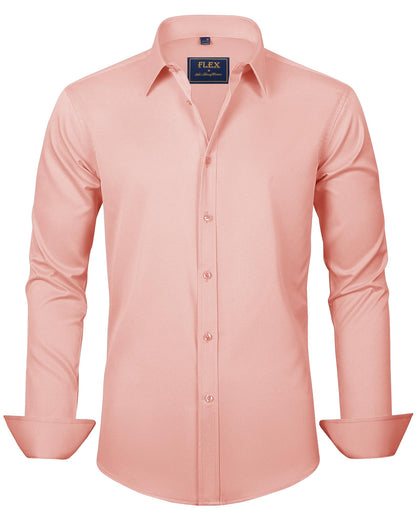 HOTJ.VER Men's Dress Shirts Solid Long Sleeve Stretch Wrinkle-Free Formal Shirt Business Casual Button Down Shirts