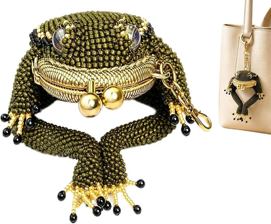HOTFrog Coin Purse, Charming beaded Frog Coin Purse, Mini Currency Storage Pad, Daily Carry Handheld Ring Pendant Decoration (1PC)