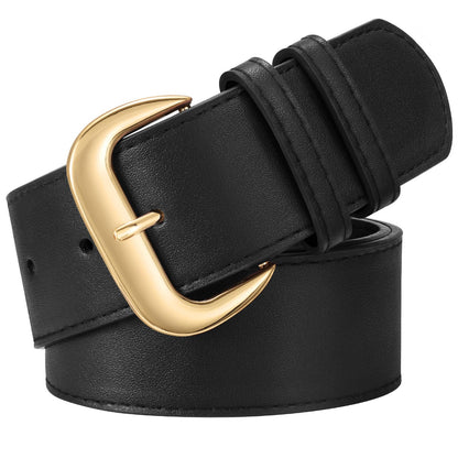 HOTWHIPPY Wide Chunky Belt for Women Dresses Fashion Ladies Thick Leather Belt with Gold Buckle