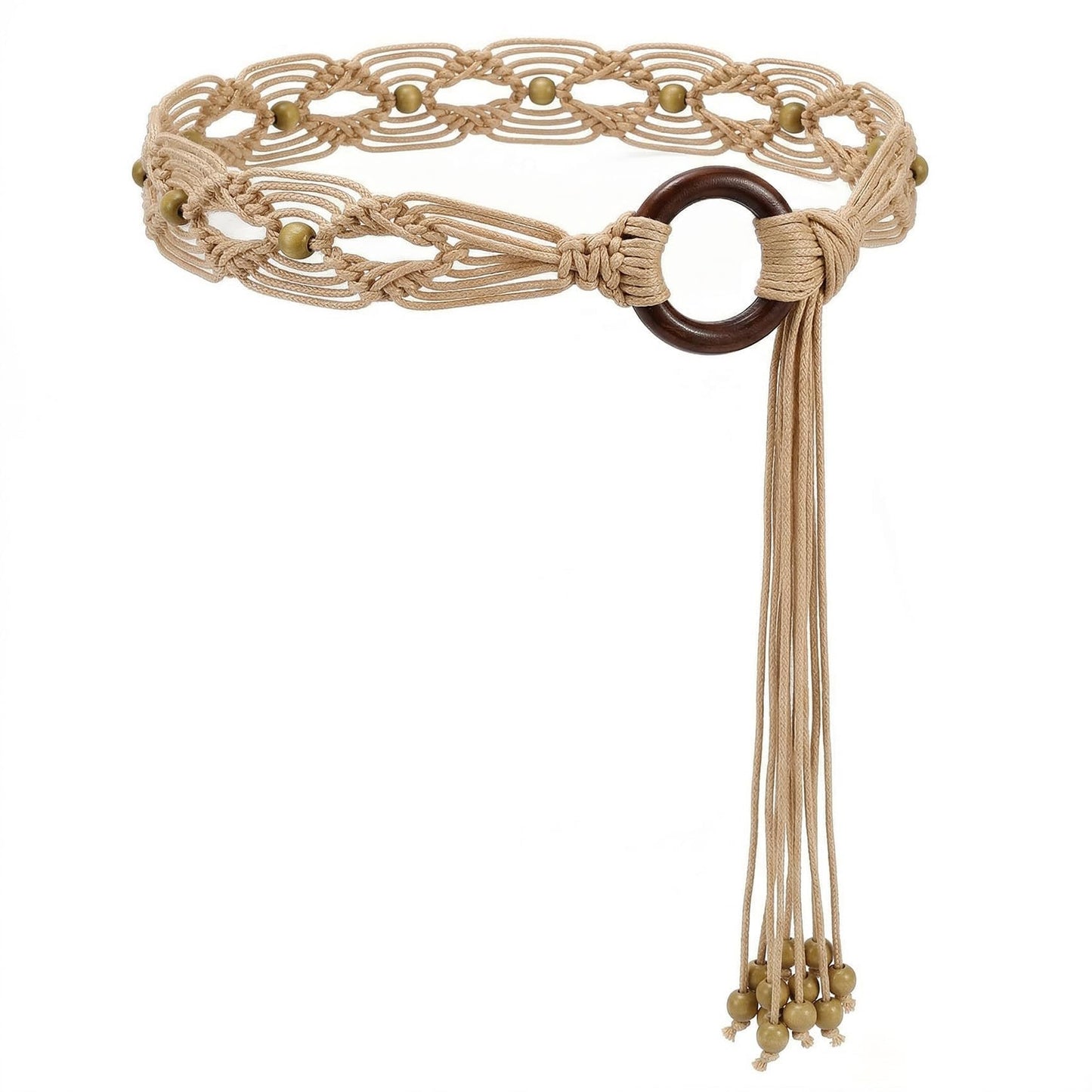 HOTWHIPPY Boho Braided Belt for Women Western Belt With Hand-Woven Wax Rope Country Tassel Belts for Dress, 2" Wide