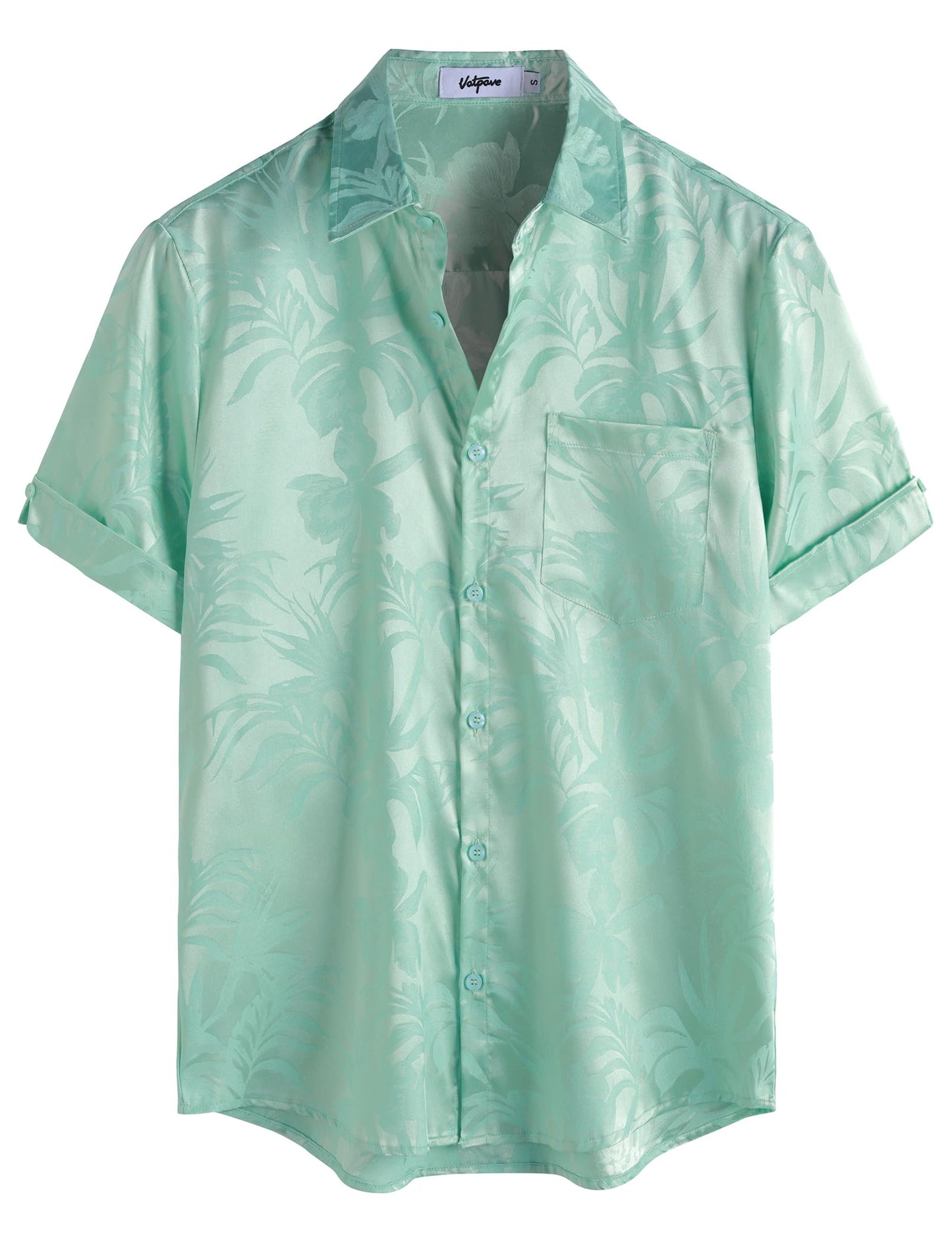 HOTVATPAVE Mens Silk Satin Hawaiian Shirt Short Sleeve Button Down Shirts | Hawaii, Summer, Beach, Vacation, Tropical, Resort Wear, Jacquard, Going Out, Rave, Cool, Club, Floral, Holiday, with Pocket