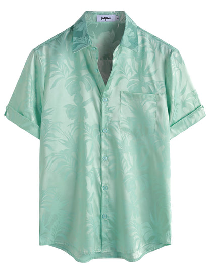 HOTVATPAVE Mens Silk Satin Hawaiian Shirt Short Sleeve Button Down Shirts | Hawaii, Summer, Beach, Vacation, Tropical, Resort Wear, Jacquard, Going Out, Rave, Cool, Club, Floral, Holiday, with Pocket