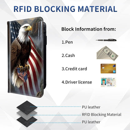 HOTDEGDFSGR Checkbook Cover PU Leather Checkbook Covers for Women for Duplicate Checks, Check Book Covers with RFID Blocking Function for Personal Checkbook, Eagle and US Flag