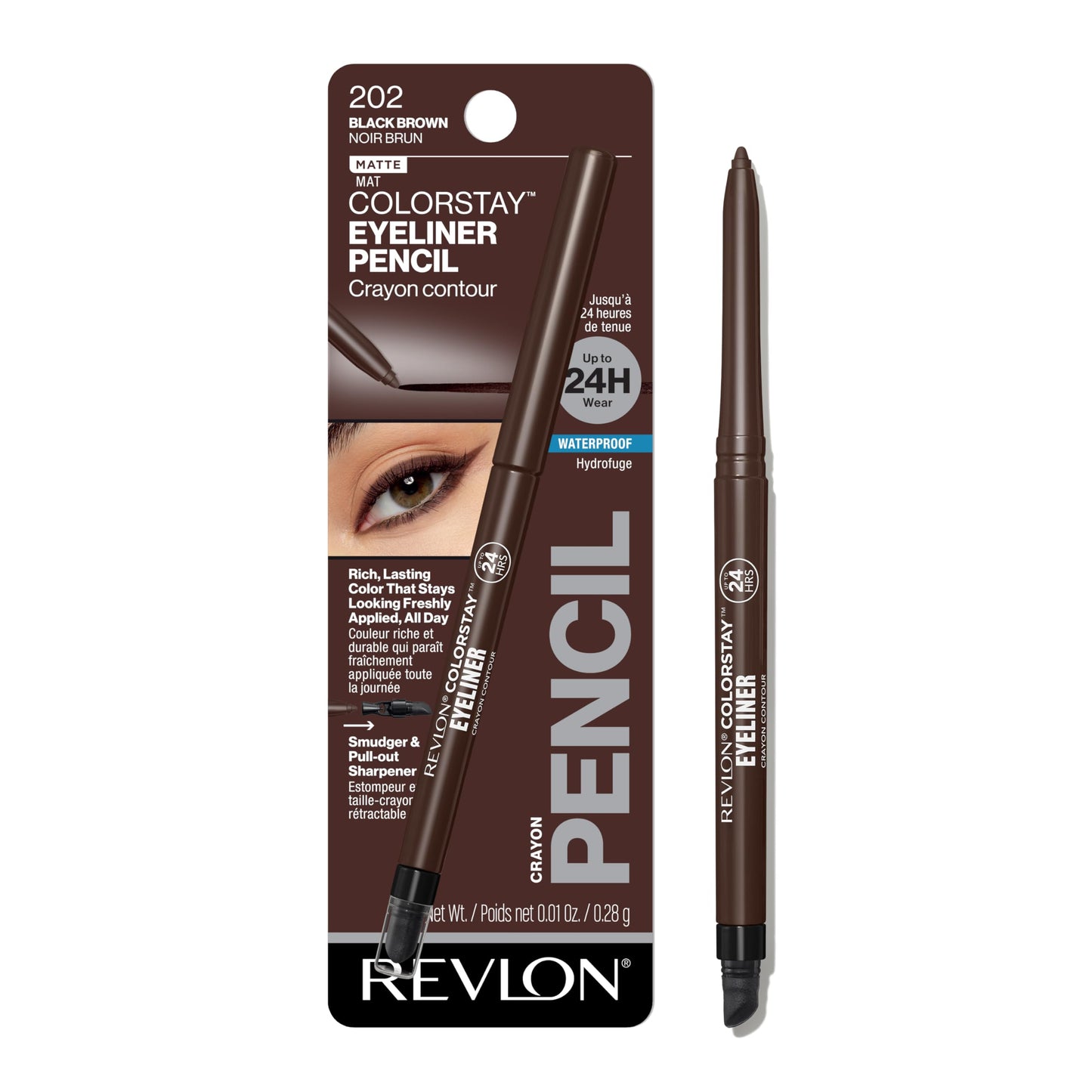 HOTRevlon ColorStay Pencil Waterproof Eyeliner, Smudge-Proof, Eye Makeup with Built-In Sharpener, Long-Lasting, Matte Finish, 201 Black, 2 pack