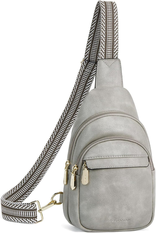 HOTBOSTANTEN Sling Bag for Women Leather Crossbody Bags Fanny Pack Chest Bag for Travel