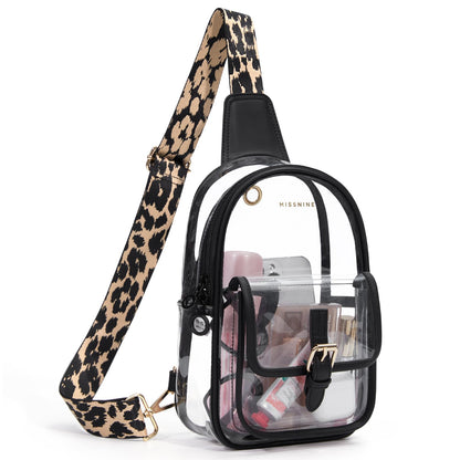 HOTMissnine Clear Bag for Stadium Events Clear Sling Bag Fanny Pack Crossbody Purse for Sport Concert with Side Mesh Pocket