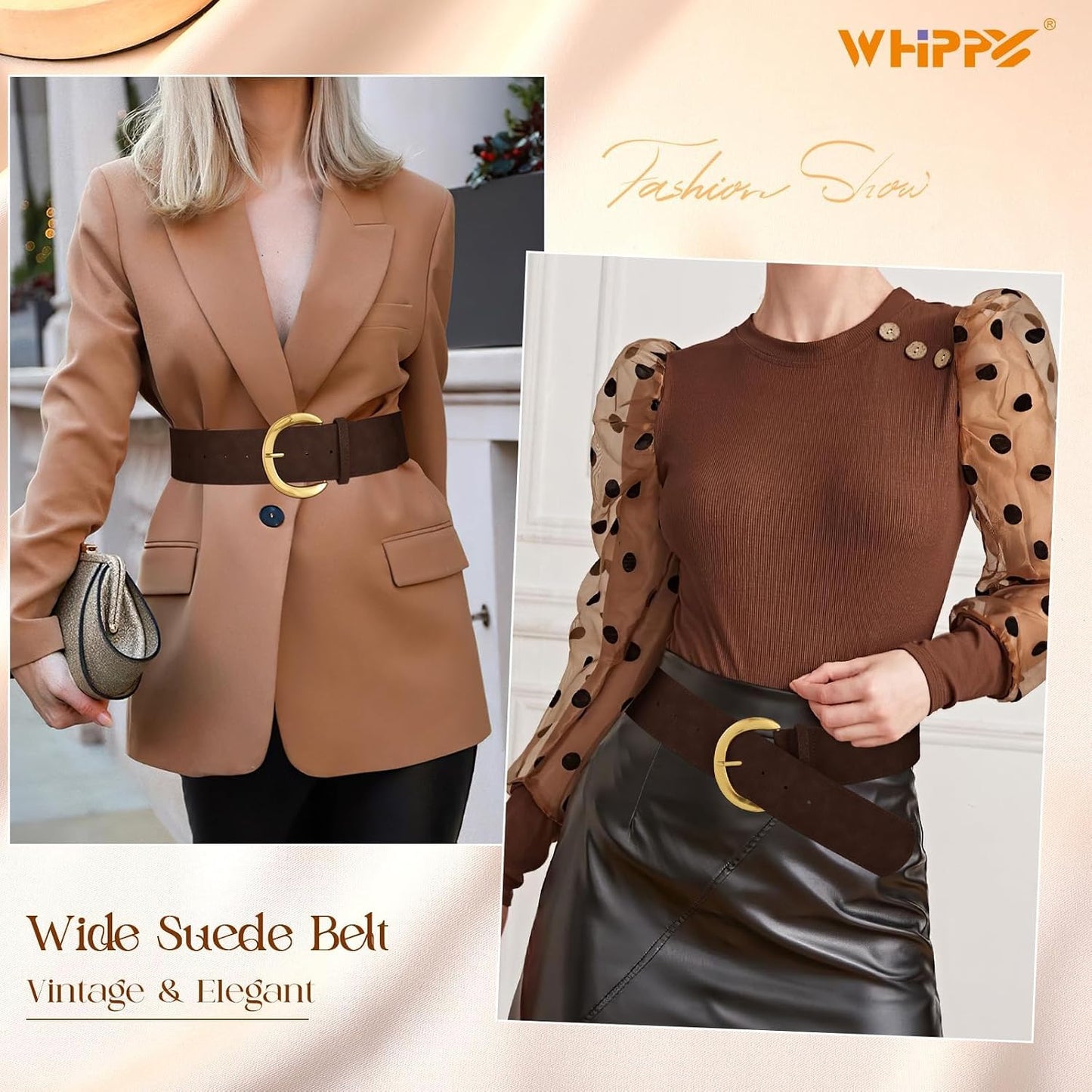 HOTWHIPPY Women’s Wide Leather Belt for Dresses Fashion Casual Laides Thick Suede Belt with Gold Buckle