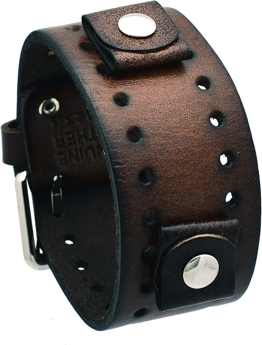 HOTBN-BB Unisex 20mm Lug Width 39mm Wide Dark Brown Wide Leather Cuff Wrist Watch Band