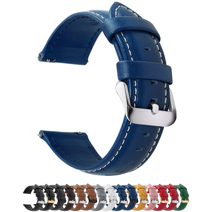 HOTFullmosa 19mm Quick Release Leather Watch Band | Traditional Smartwatch Replacement Strap for Women Men Formal Daily Commute, Black&Silver Buckle