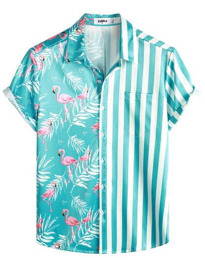HOTVATPAVE Mens Hawaiian Flamingo Shirt Casual Tropical Summer Beach Shirts | Animal Print, Button Down Short Sleeve, Stylish, Untucked, Vacation, Floral, Cruise, Date, Party, Rave, Concert, Pocket