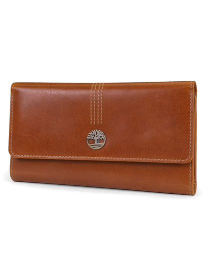 HOTTimberland Leather RFID Flap Wallet Clutch Organizer, Cherry (Pebble)