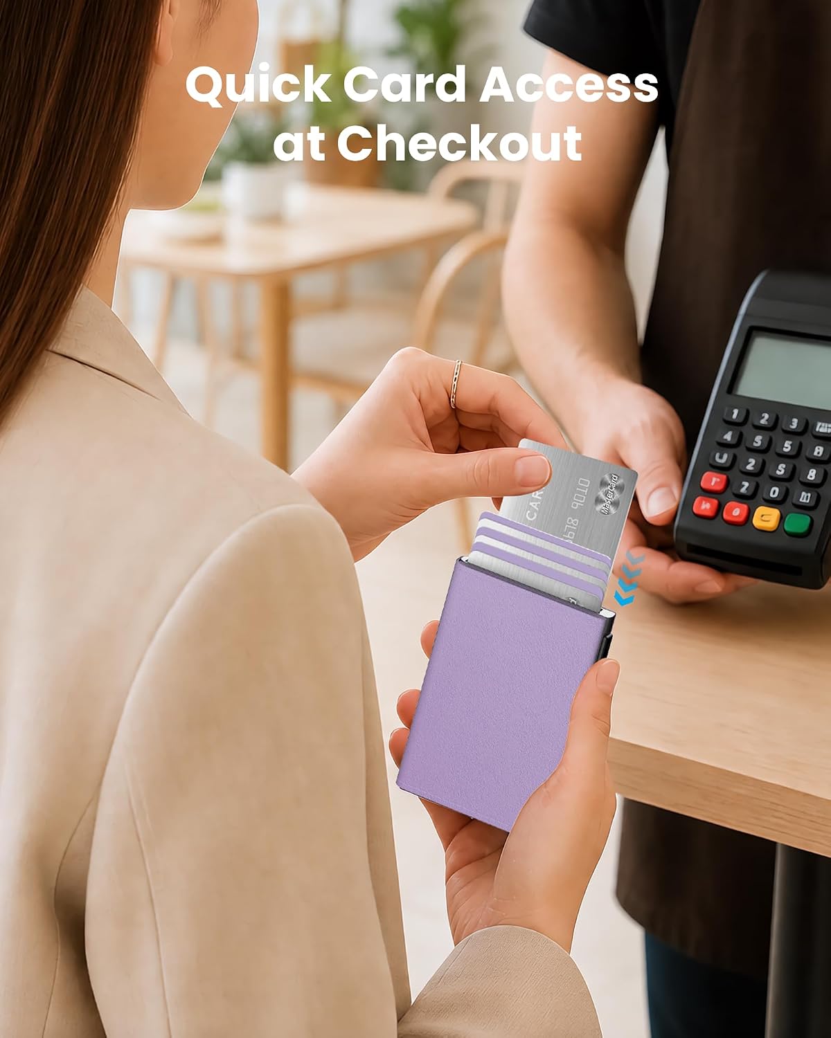HOTSmall Wallet for Women: Slim Pop-Up Card Holder with RFID Blocking, ID Window and Cash Slot for Small Bags, Lavender Purple
