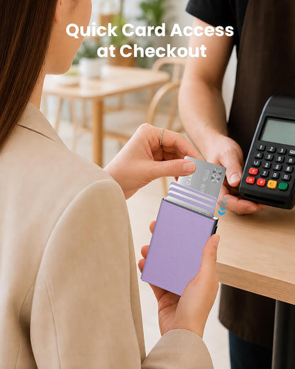 HOTSmall Wallet for Women: Slim Pop-Up Card Holder with RFID Blocking, ID Window and Cash Slot for Small Bags, Lavender Purple