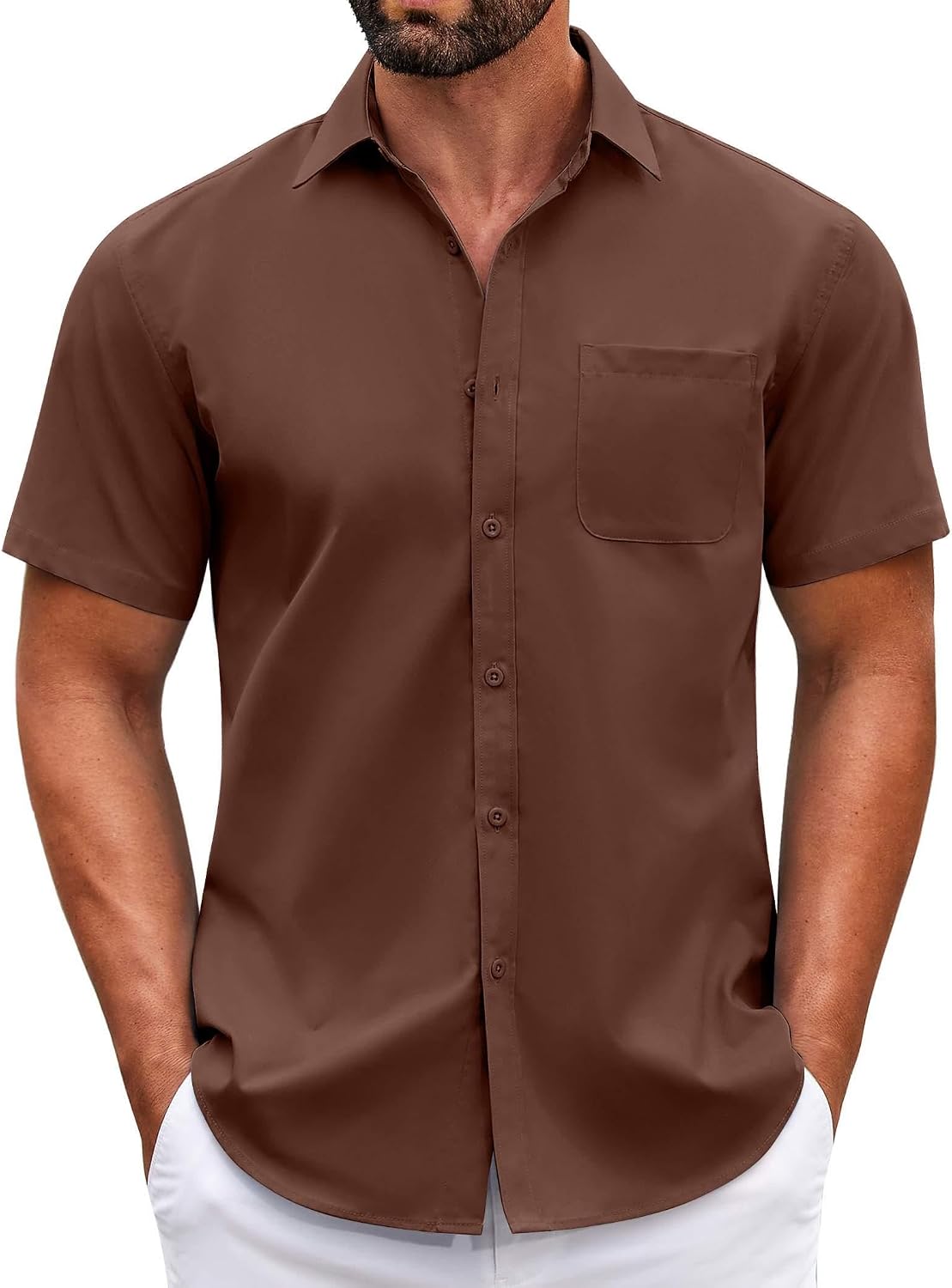 HOTCOOFANDY Mens Short Sleeve Casual Button Down Shirts Summer Untucked Dress Shirts with Pocket