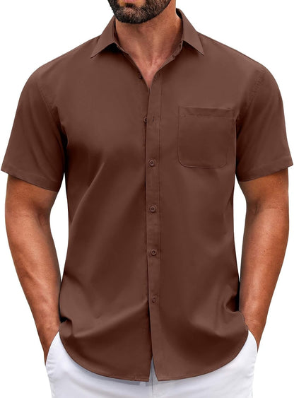 HOTCOOFANDY Mens Short Sleeve Casual Button Down Shirts Summer Untucked Dress Shirts with Pocket