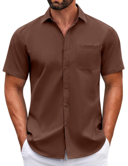 HOTCOOFANDY Mens Short Sleeve Casual Button Down Shirts Summer Untucked Dress Shirts with Pocket