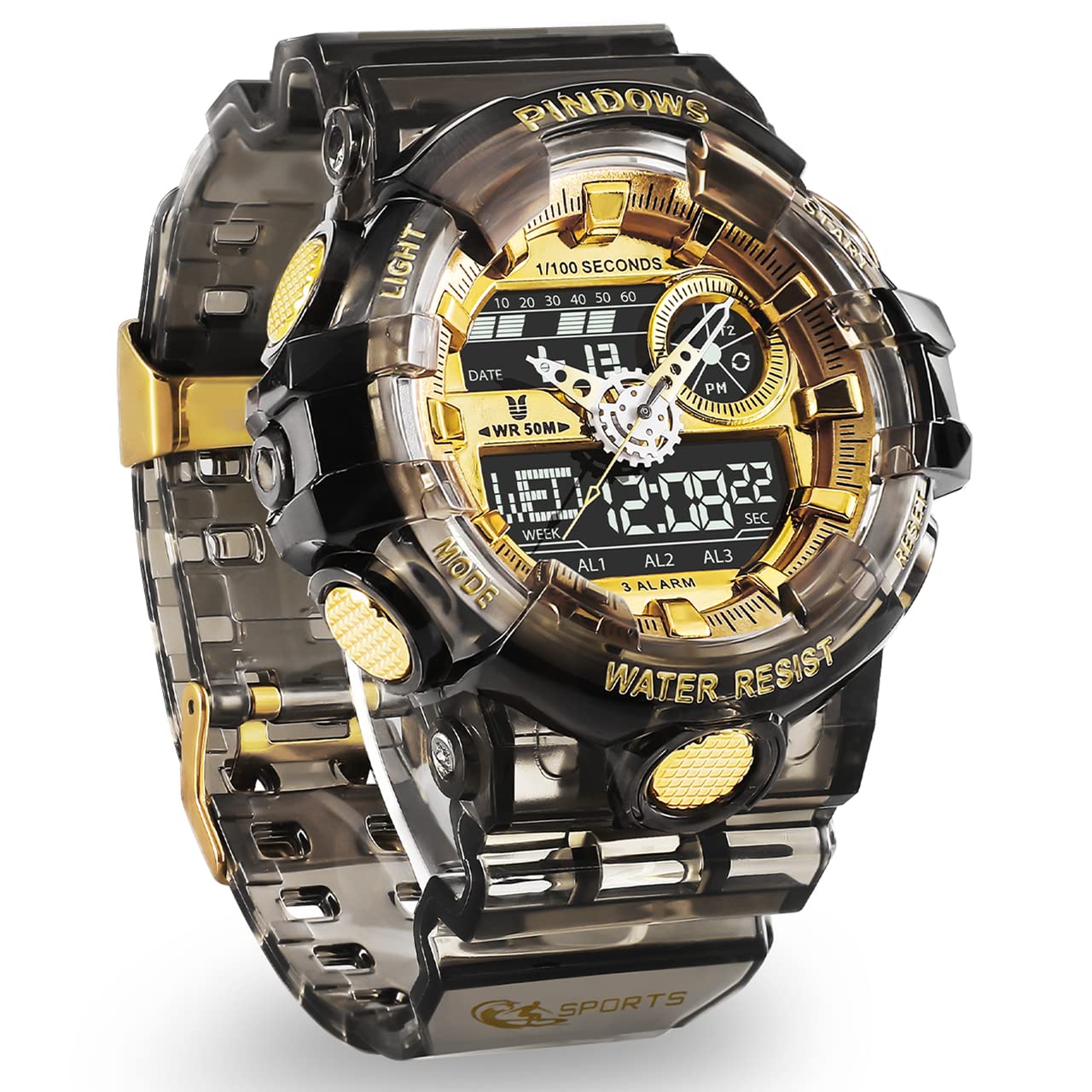HOTWatch for Men Watch Men Digital Sports Watch Large Digital Analog Dual Display Waterproof Watches with 3 Alarms Countdown Stopwatch Date Dual-Time LED Light Multifunctional Military Wrist Watches