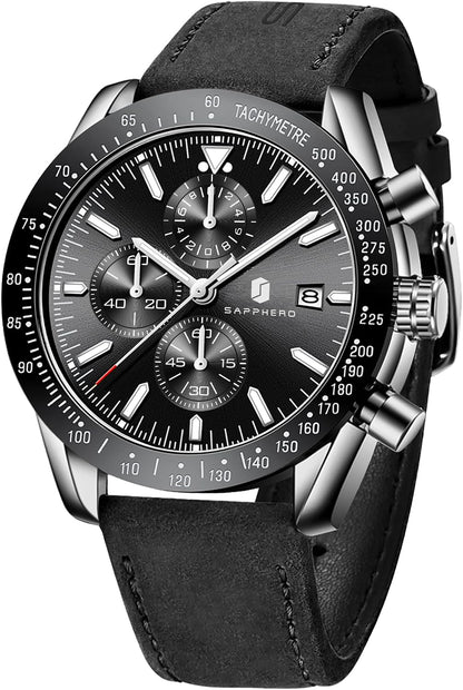 HOTBENYAR Watch for Men Analog Quartz Chronograph Waterproof Luminous Designer Mens Wrist Watches Business Work Sport Casual Dress Watch with Silicone Strap Elegant Gifts for Men