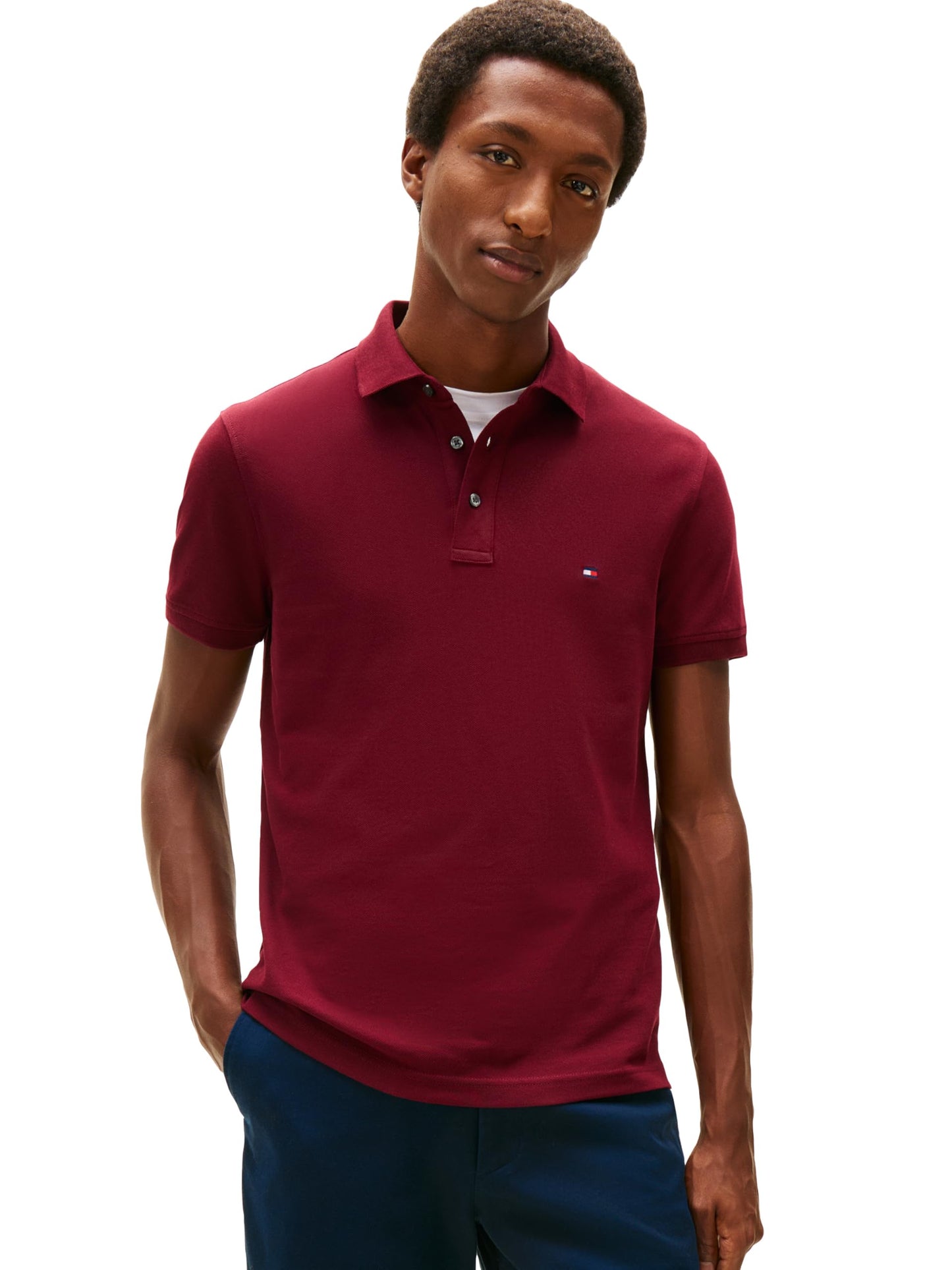 HOTTommy Hilfiger Men's Short Sleeve Polo Shirts in Slim Fit with Stretch and Organic Pique Cotton
