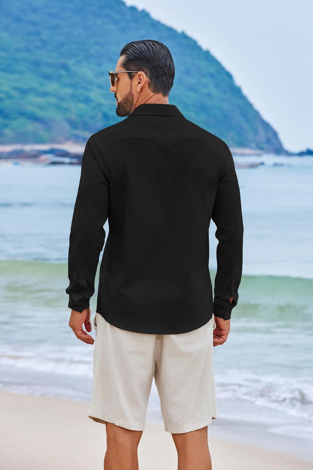 HOTCOOFANDY Men's Casual Button Down Shirts Long Sleeve Cotton Beach Wedding Shirt Summer Linen Shirt for Men