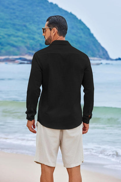 HOTCOOFANDY Men's Casual Button Down Shirts Long Sleeve Cotton Beach Wedding Shirt Summer Linen Shirt for Men