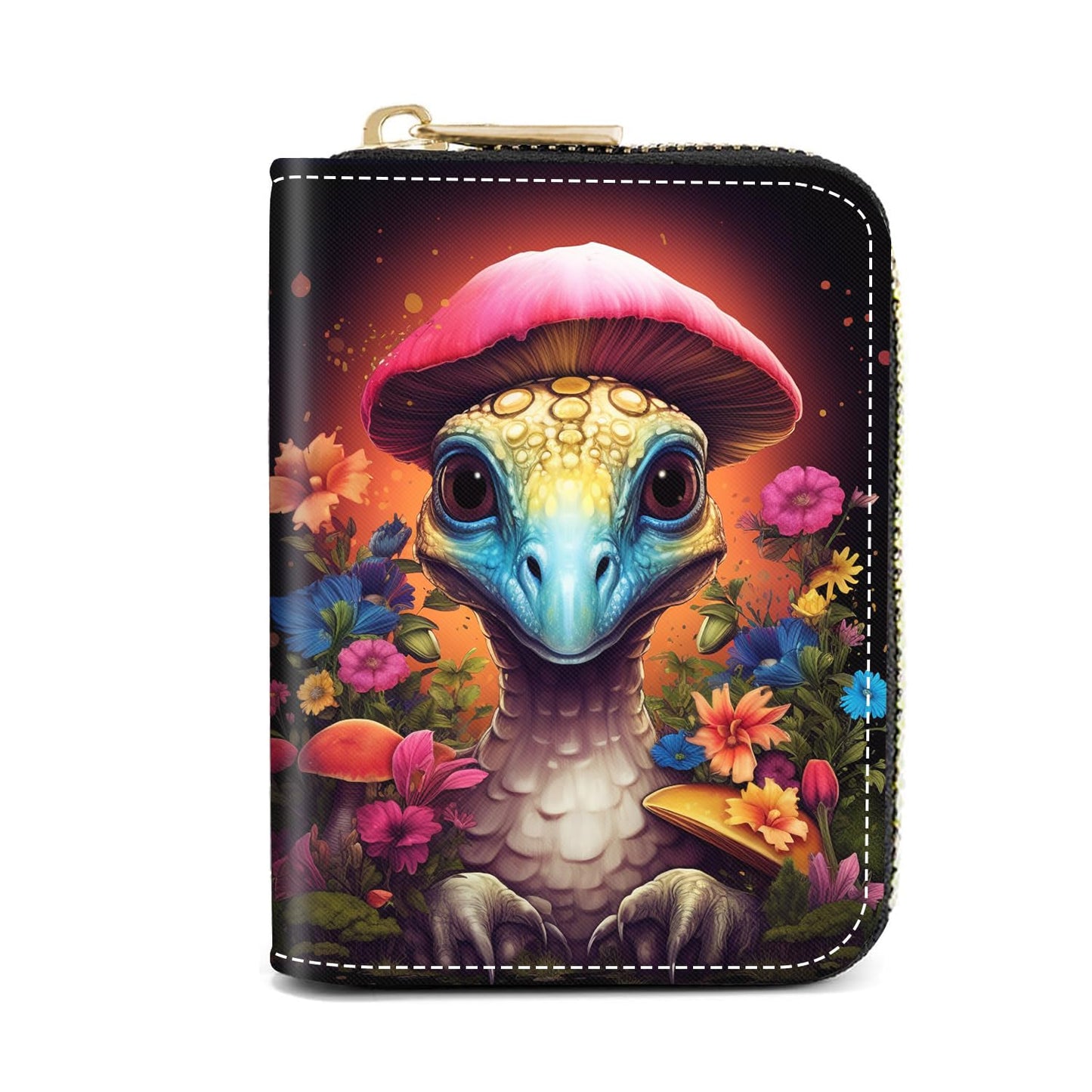 HOTCredit Card Holder Wallets for Women, Slim Leather Card Holder Wallet, Credit Card Wallet Organizer, Pocket Business Card Case with Zipper, Elephants and Flowers Under the Moon