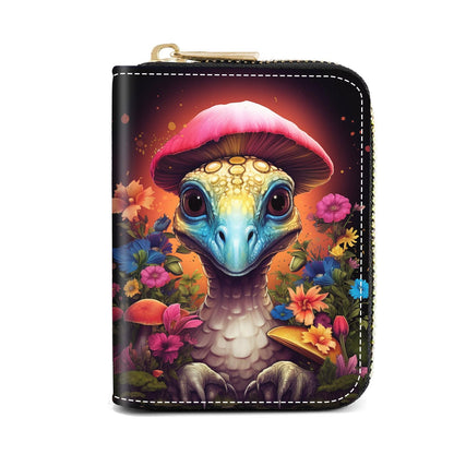 HOTCredit Card Holder Wallets for Women, Slim Leather Card Holder Wallet, Credit Card Wallet Organizer, Pocket Business Card Case with Zipper, Elephants and Flowers Under the Moon