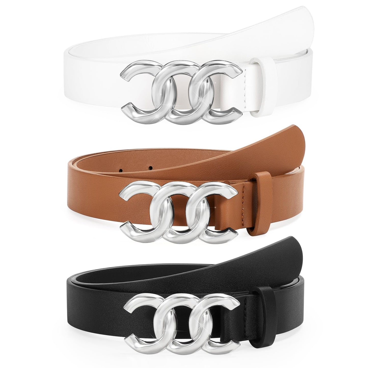 HOTTRIWORKS 3 Pack Women's Belts for Jeans Pants Fashion Waist Belts for Ladies Leather Belts