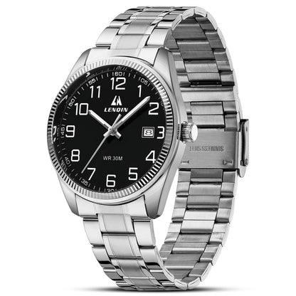 HOTLN LENQIN Mens Watches Easy Read Analog Quartz Sport Waterproof Watch for Men with Date and 38mm Stainless Steel Expansion Band