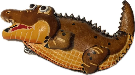 HOTHandmade Vintage Genuine Leather 3D Animal Alligator Coin Purse with Removable wrist strap (Brown)