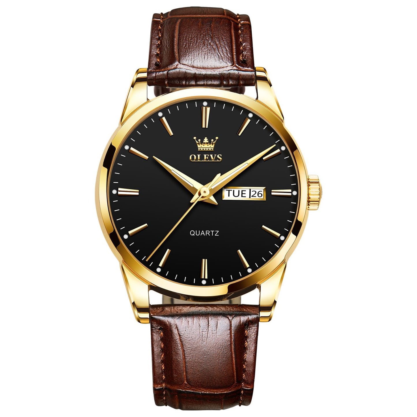 HOTQBAIZI Men's Casual Leather Watch, Easy to Read Three-Hand Analog Stainless Steel Watches for Men, Minimalist Day Date Waterproof Luminous Mens Quartz Wristwatch