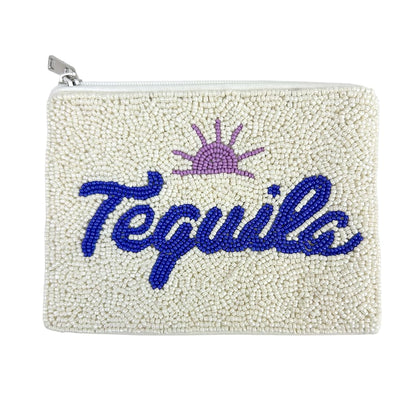 HOTBeaded Coin Purse Change Zipper Pouch Wallet Tacos & Tequila | Handmade Beadwork, Compact Organizer, Cash Holder, Card Storage, Makeup Pouch, Giftable Accessory, Everyday Carry