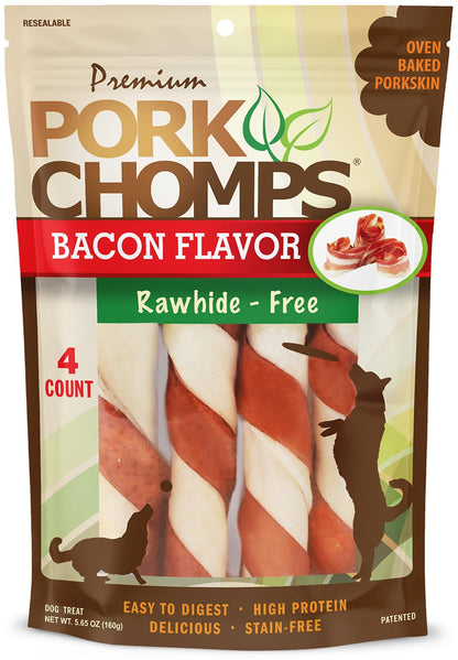 HOTPork Chomps Roasted Pork Skin Dog Chews, 6 Inch Twists, 15 Count - Long-Lasting Treats for Dogs - High Protein, Rawhide-Free, Low Fat, Healthy & Delicious Chews