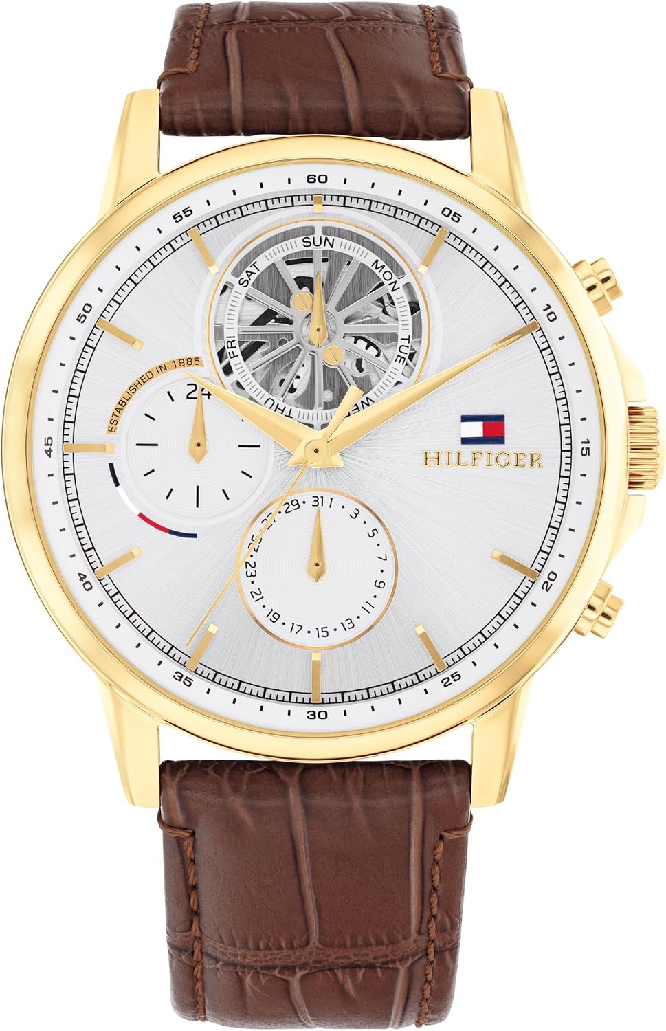 HOTTommy Hilfiger Classic Multi-Function Quartz Watch - Leather Strap Wristwatch for Men - Water Resistant Up to 5 ATM/50 Meters - Premium Fashion for Everyday Wear - 44mm
