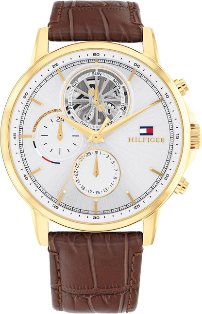 HOTTommy Hilfiger Classic Multi-Function Quartz Watch - Leather Strap Wristwatch for Men - Water Resistant Up to 5 ATM/50 Meters - Premium Fashion for Everyday Wear - 44mm
