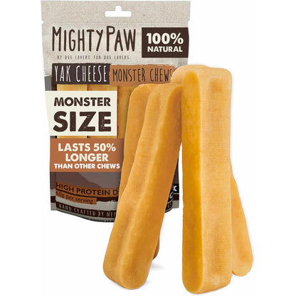 HOTMighty Paw Yak Cheese Dog Chews – All-Natural Long Lasting Hard Chew for Aggressive Chewers – High Protein, Odor-Free Dog Treat – 3 Ingredient Natural Yak Chews for Large Dogs – (4 Pack)