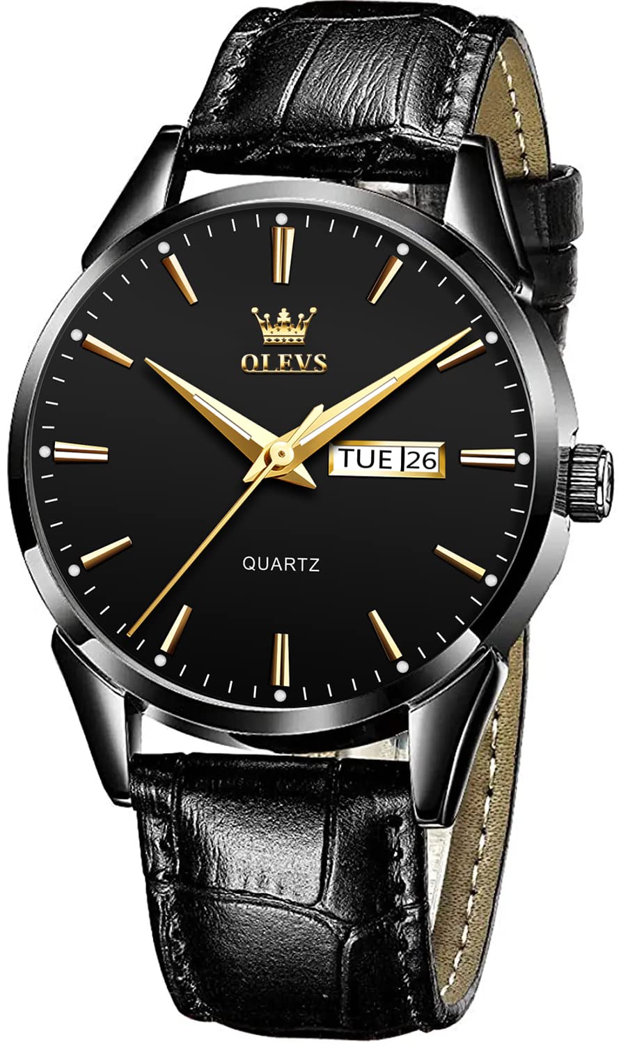 HOTOLEVS Men Leather Watches Black Ultra Thin 6.5mm Minimalist Dress Fashion Simple Casual Waterproof Date Watch for Men