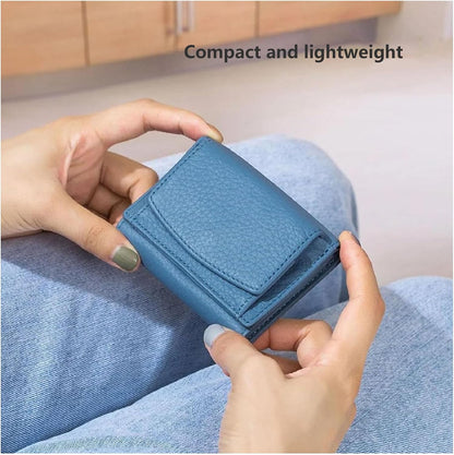 HOTGenuine Leather RFID Blocking Card Holder Organizer Pocket Mini Wallet, 2024 New Preliminary Wallet With Coin Pouch, Womens Genuine Leather Wallet, for Family Folding Mini Wallet (C-Light Purple)