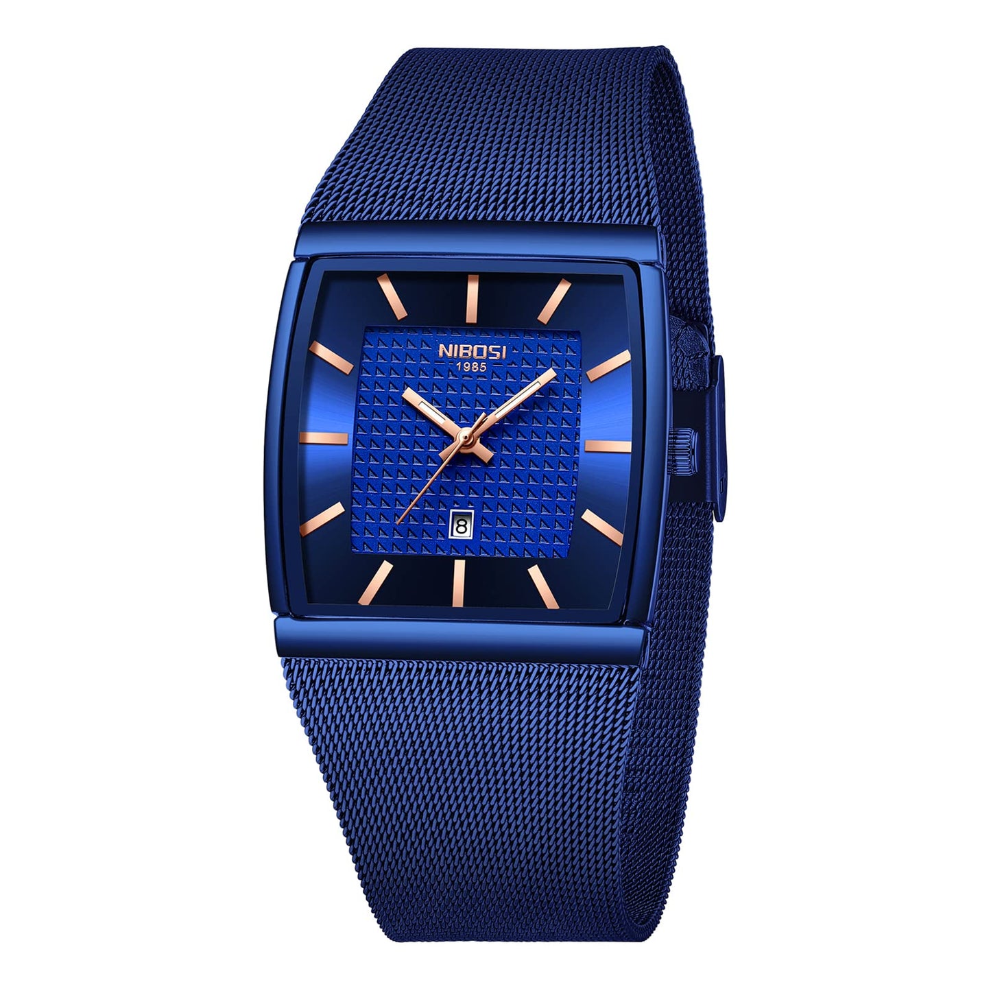 HOTNIBOSI Men Watches Square Analog Quartz Stainless Steel Watches for Men Mesh Strap Waterproof Business Military Sport Wrist Watch with Date