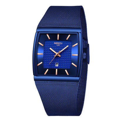 HOTNIBOSI Men Watches Square Analog Quartz Stainless Steel Watches for Men Mesh Strap Waterproof Business Military Sport Wrist Watch with Date
