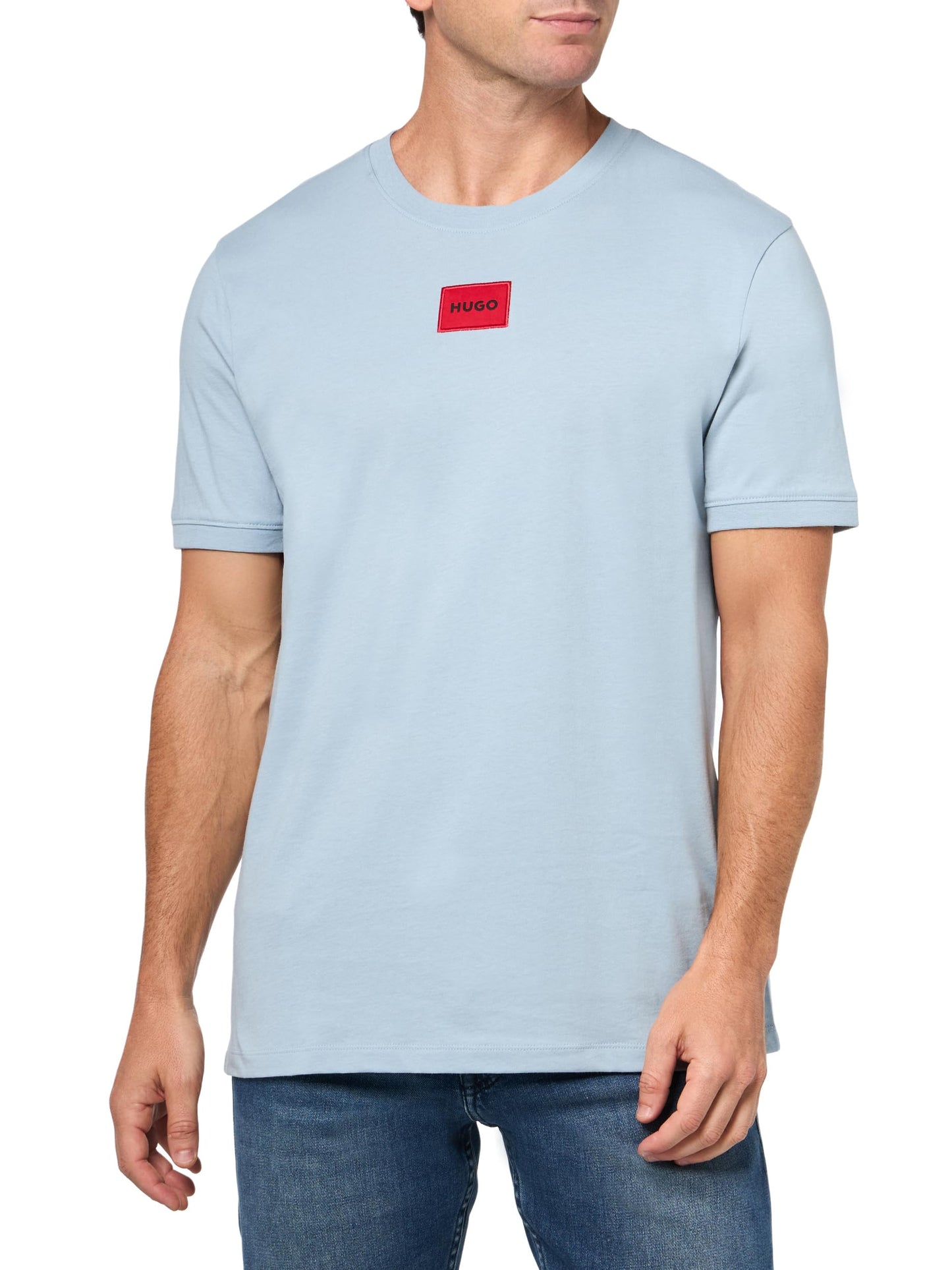 HOTHugo Mens Ribbed Crew Neck Regular Fit Center Logo T-Shirt
