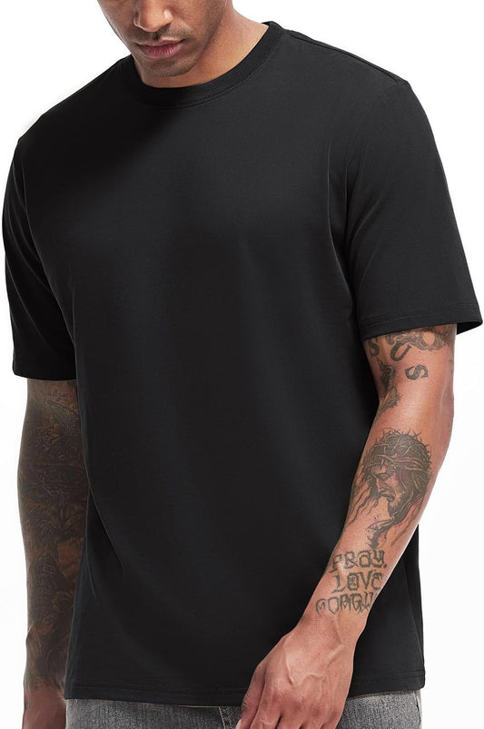 HOTVEIISAR Men's Heavy Weight Crew Neck T-Shirt Mens Premium Cotton Tee - Pre Shrunk S-3XL